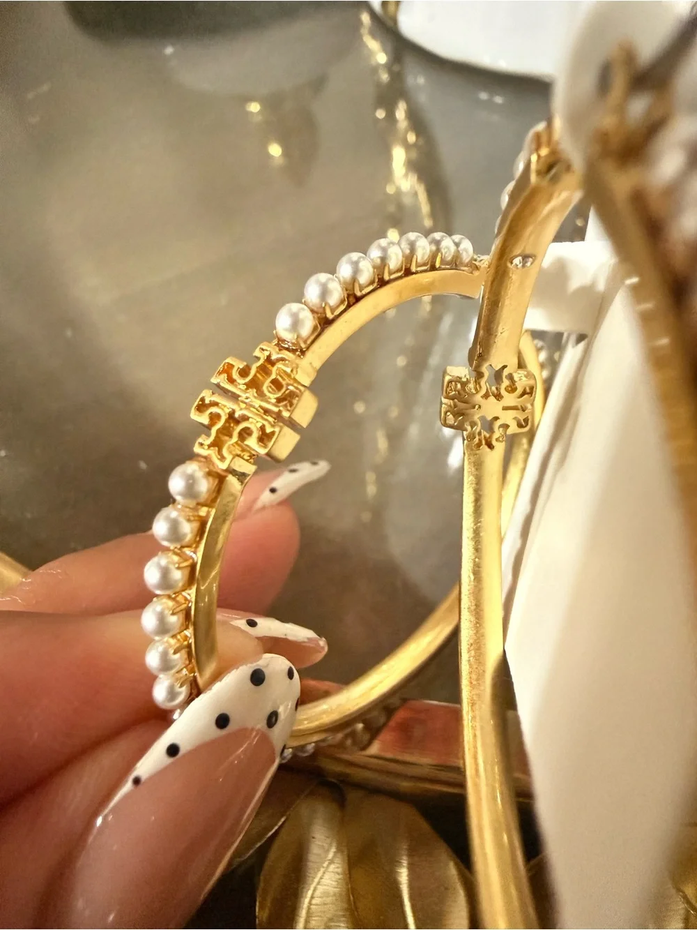 Tory Burch Gold Hoop Earrings with Pearl Accent